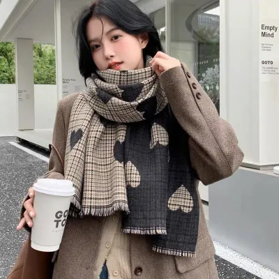 Winter Double-Sided Big Love Plaid Shawl